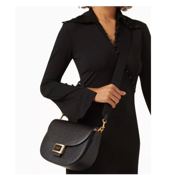 Kate Spade Katy Crossbody Black Leather Saddle Bag Medium Shoulder Bag - Picture 13 of 13